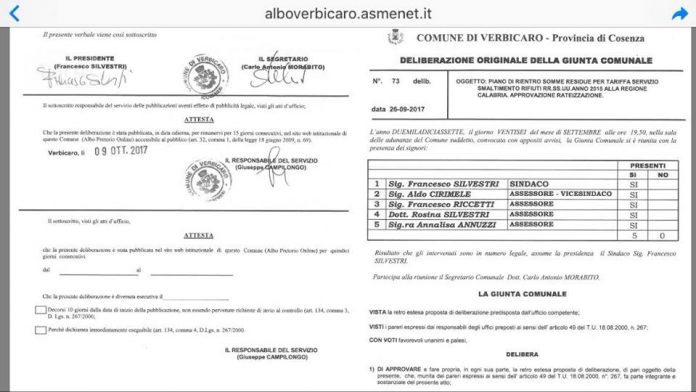 Rifiuti, Comune di Verbicaro pagherà 3226,31 euro al mese per estinguere il debito