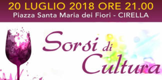 Si rinnova Cirella, nell’ambito di Calici sotto le Stelle la manifestazione dedicata alla promozione delle eccellenze enologiche, l’appuntamento con “Sorsi di Cultura”, lo spazio di approfondimento, dedicato a 360° gradi alla cultura del vino, patrocinato e organizzato dall’Assessorato alla Cultura del Comune di Diamante. Nell'edizione di luglio l'incontro si terrà venerdì 20 alle ore 21,00, in Piazza S. Maria dei Fiori. Nel corso dell’incontro il Sindaco di Diamante, Gaetano Sollazzo, porterà il saluto dell'Amministrazione Comunale di Diamante, mentre sarà il Presidente, Franco Errico, a portare, ai presenti, il saluto dell’Associazione Cerillae. Previsti quindi gli interventi tematici dei relatori: l'Assessore alla Cultura e Turismo, Franco Maiolino, parlerà di nuovi attrattori turistici; Simone Sollazzo dell'Associazione Baticòs-Biodistretto dell’Alto Tirreno Cosentino, relazionerà sul “La sfida dell'Agricoltura biologica”; Simone Paolino riferirà sul lavoro svolto nell'ambito del progetto del Servizio Civile “Diamante un gioiello da scoprire”; Mauro D'Acri, consigliere regionale con delega all'Agricoltura, parlerà de “Il vino, storia, racconto e attrattore dei territori”. Condurrà e modererà il dibattito la giornalista Fabrizia Arcuri. Un convegno che rappresenta, quindi, un'occasione interessante e sempre apprezzata dal pubblico per parlare di tutto ciò che è legato al vino e ai suoi aspetti scientifici, culturali, con un occhi particolare alle potenzialità del turismo enogastronomico. L’Assessorato alla Cultura del Comune di Diamante