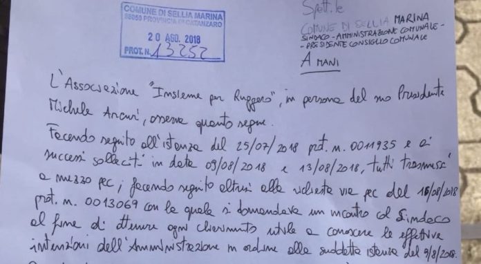 «Il sindaco di Sellia Marina rifiuta i cittadini che offrono un dono»