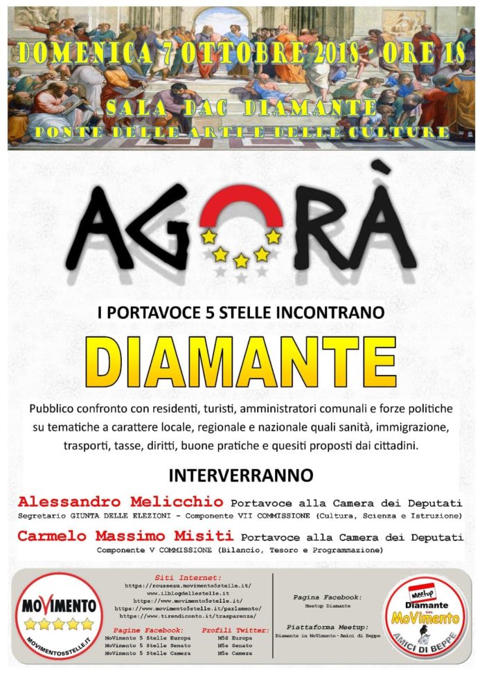 Diamante, il 7 ottobre Misiti e Melicchio all'Agorà del MoVimento 5 Stelle