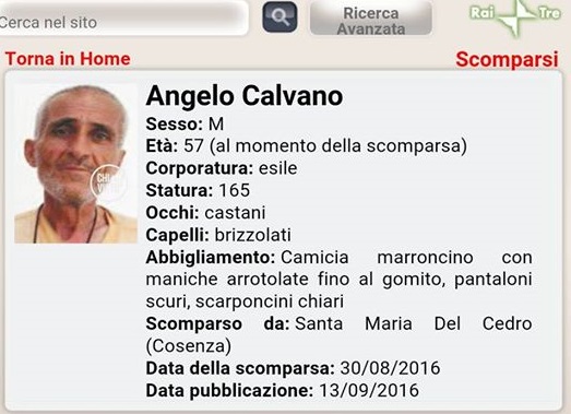 Santa Maria del Cedro (Cs) | Per la scomparsa di Angiolino Calvano arrivano le telecamere di 'Chi l'ha visto?'