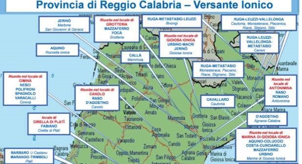 Relazione Dia, 2° semestre 2016: mappa 'ndrine calabresi - mandamento jonico