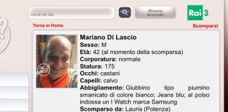 Lauria (Pz), il caso della scomparsa di Mariano Di Lascio approda a 'Chi l'ha visto'