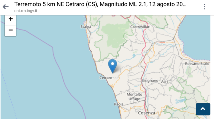 In mattinata una terremoto di 2.1 ha scosso Cetraro: epicentro a 10 km di profondità